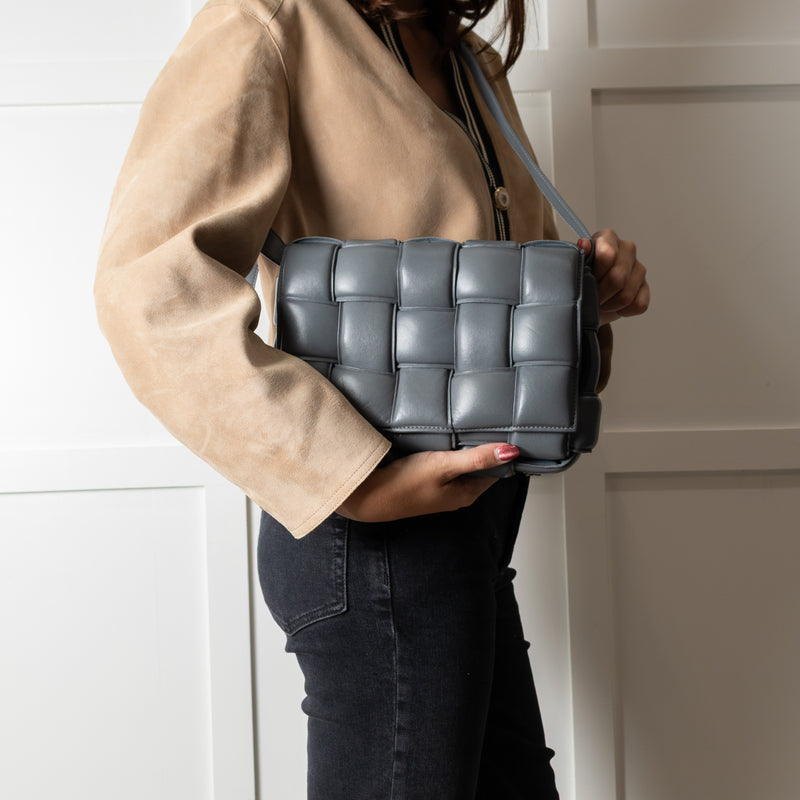 Bottega Veneta Grey Padded Intrecciato Leather Shoulder Bag