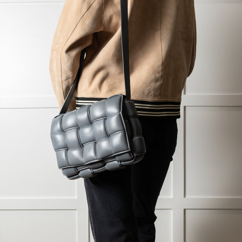 Bottega Veneta Grey Padded Intrecciato Leather Shoulder Bag