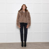 The Frankie Shop Hope Taupe Faux Fur Zip Up Short Jacket