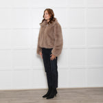 The Frankie Shop Hope Taupe Faux Fur Zip Up Short Jacket