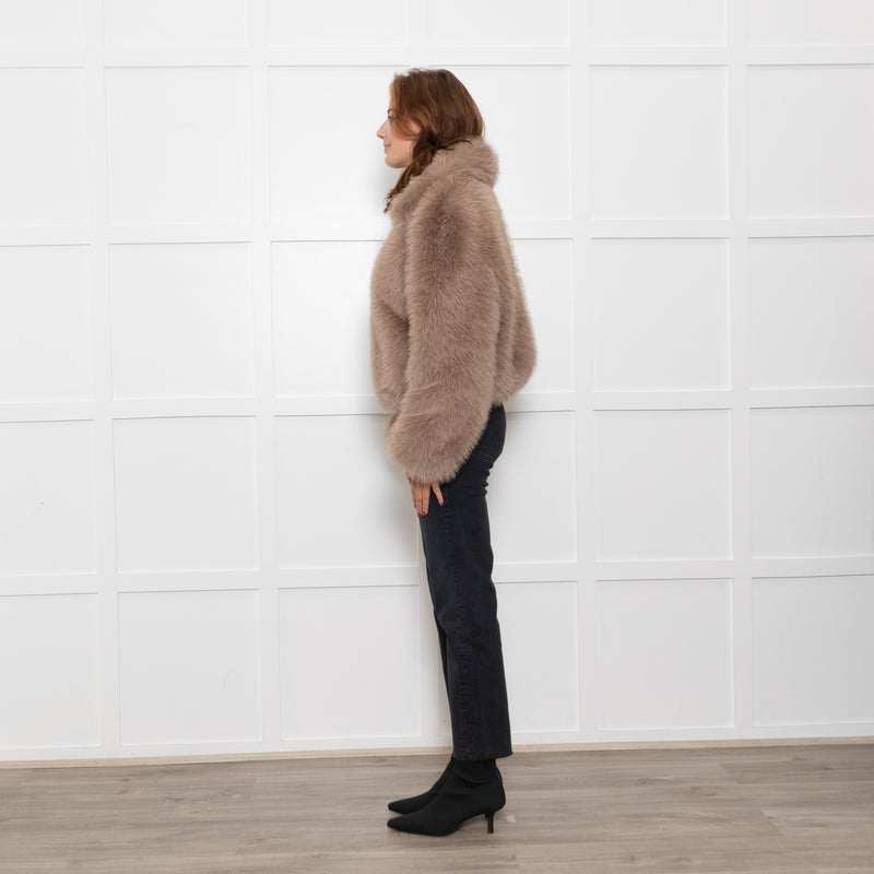 The Frankie Shop Hope Taupe Faux Fur Zip Up Short Jacket