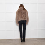 The Frankie Shop Hope Taupe Faux Fur Zip Up Short Jacket