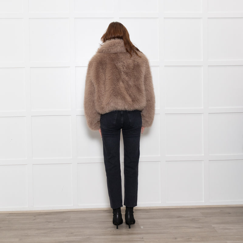 The Frankie Shop Hope Taupe Faux Fur Zip Up Short Jacket