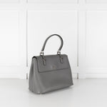 Prada Grey Saffiano Leather Turn Lock Flap Top Handle Bag