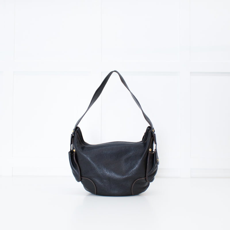 Salvatore Ferragamo Black Grainy Leather Hobo Shoulder Bag