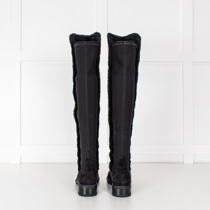 Stuart Weitzman Black Suede & Fabric Over The Knee Boots