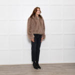 The Frankie Shop Hope Taupe Faux Fur Zip Up Short Jacket