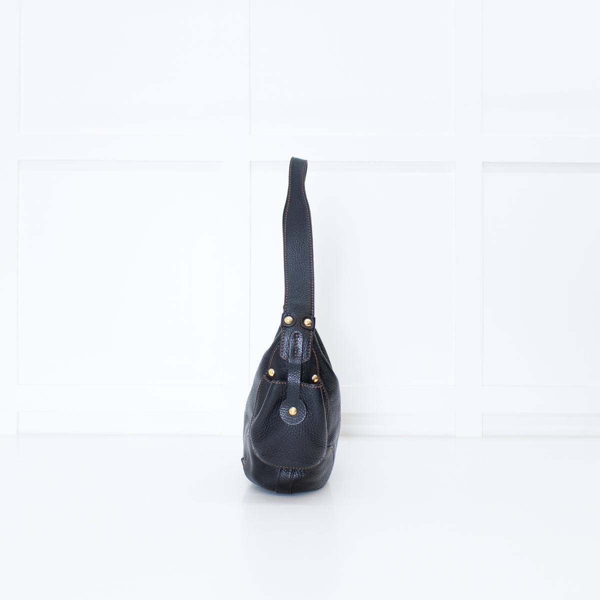 Salvatore Ferragamo Black Grainy Leather Hobo Shoulder Bag
