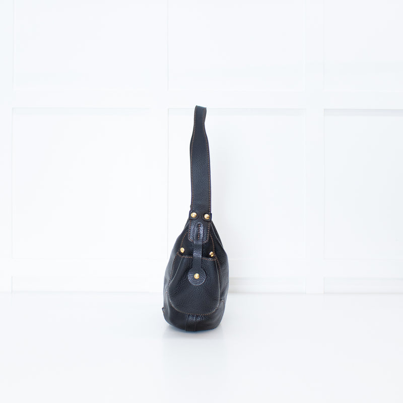 Salvatore Ferragamo Black Grainy Leather Hobo Shoulder Bag