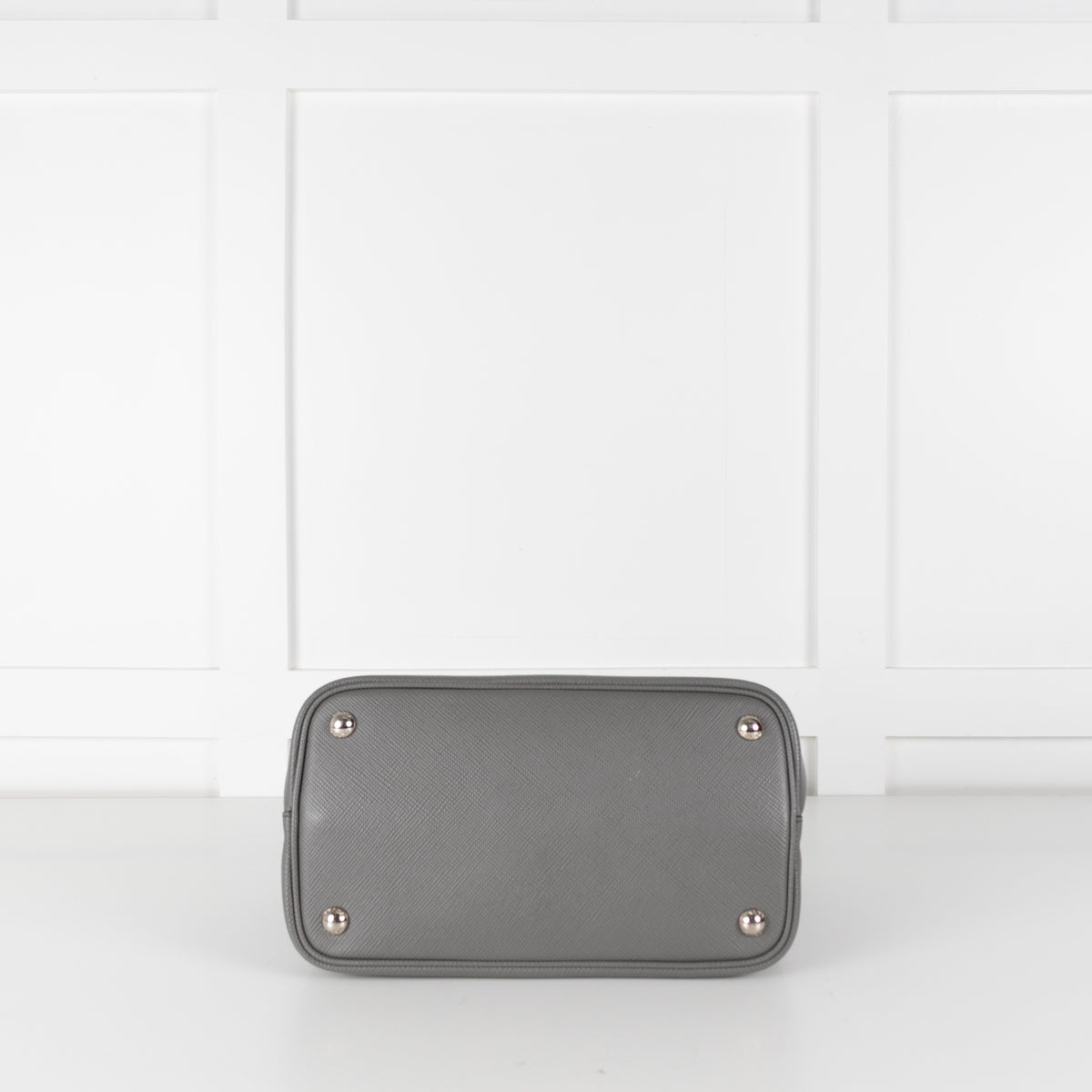 Prada Grey Saffiano Leather Turn Lock Flap Top Handle Bag