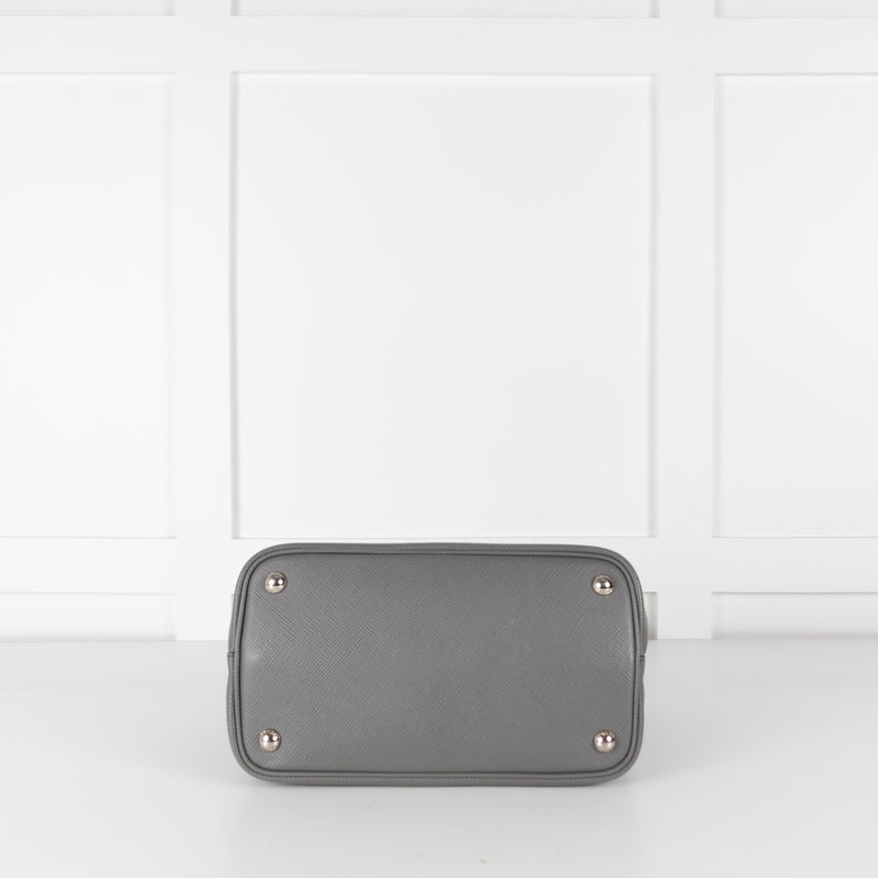 Prada Grey Saffiano Leather Turn Lock Flap Top Handle Bag