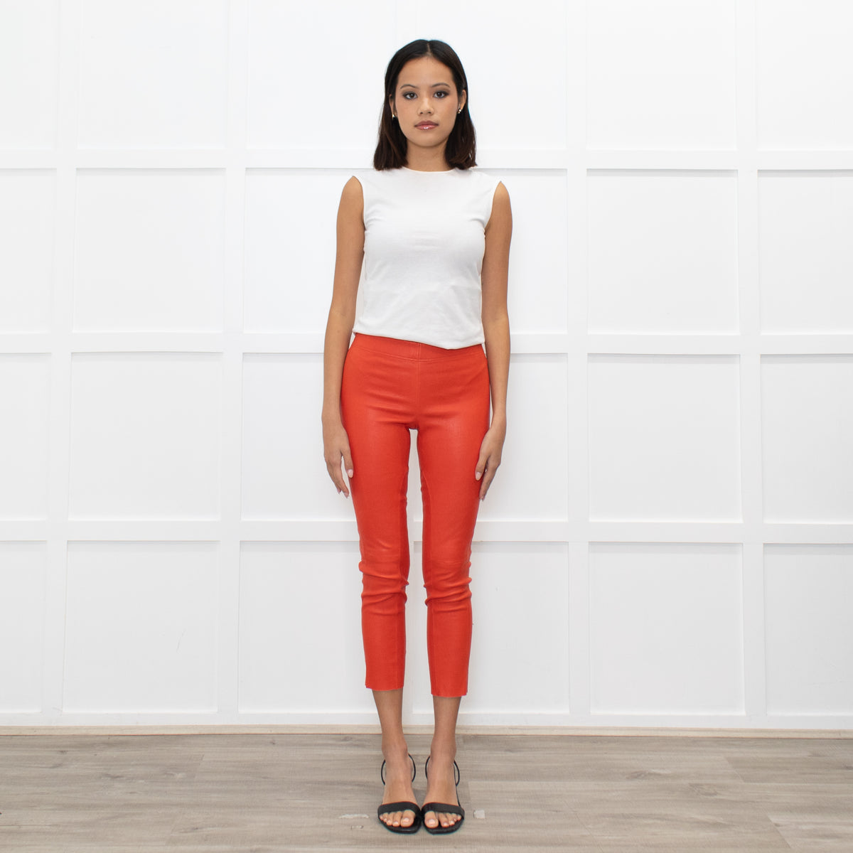Joseph Orange Stretchy Leather Leggings