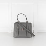 Prada Grey Saffiano Leather Turn Lock Flap Top Handle Bag