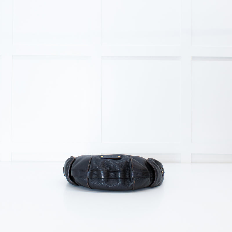 Salvatore Ferragamo Black Grainy Leather Hobo Shoulder Bag