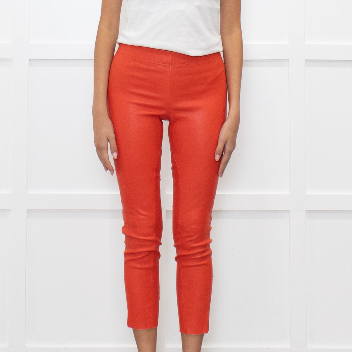 Joseph Orange Stretchy Leather Leggings