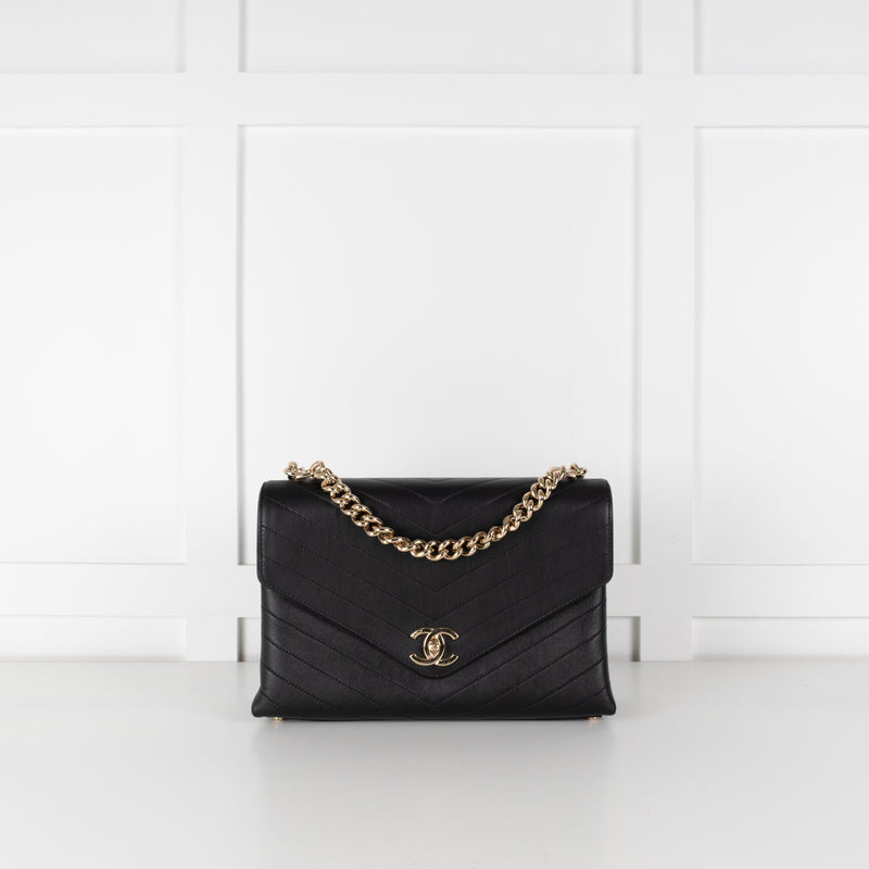 Chanel Black Leather Chevron Flap Bag