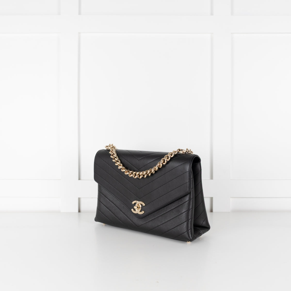Chanel Black Leather Chevron Flap Bag