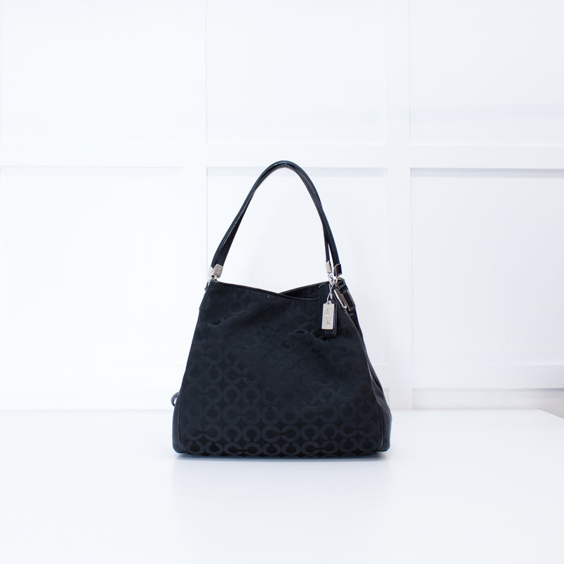 Coach Black Fabric Leather Trim Signature 25637 Shoulder Bag