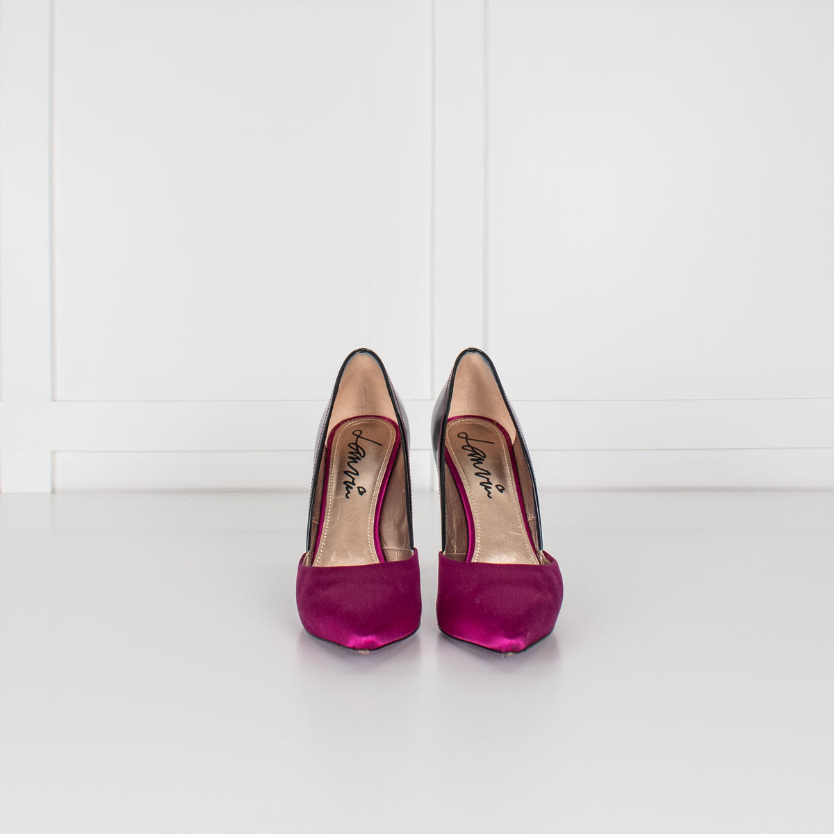 Lanvin Black And Pink Satin And Patent High Court Shoe