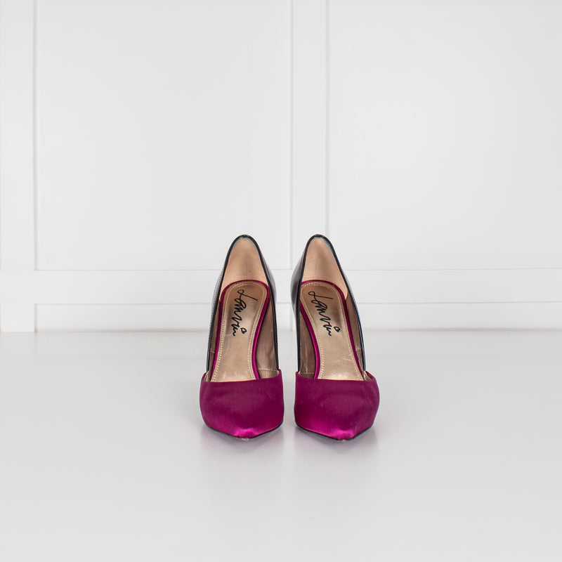 Lanvin Black And Pink Satin And Patent High Court Shoe