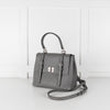 Prada Grey Saffiano Leather Turn Lock Flap Top Handle Bag