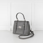 Prada Grey Saffiano Leather Turn Lock Flap Top Handle Bag
