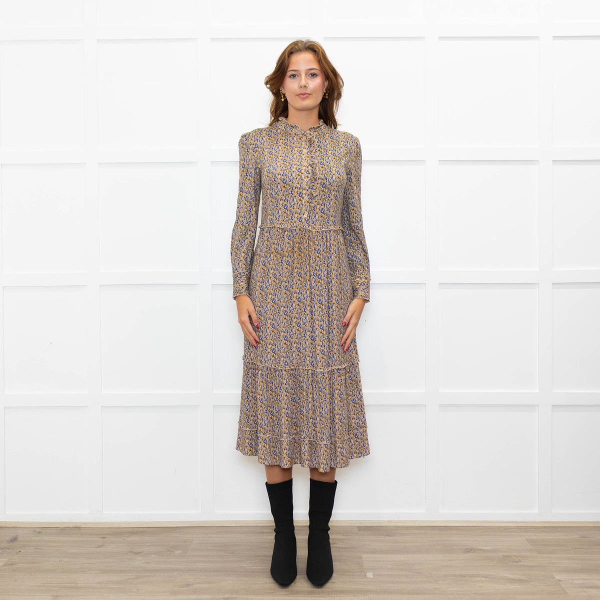 Dea Kudibal Blue Floral Frill Midi Dress