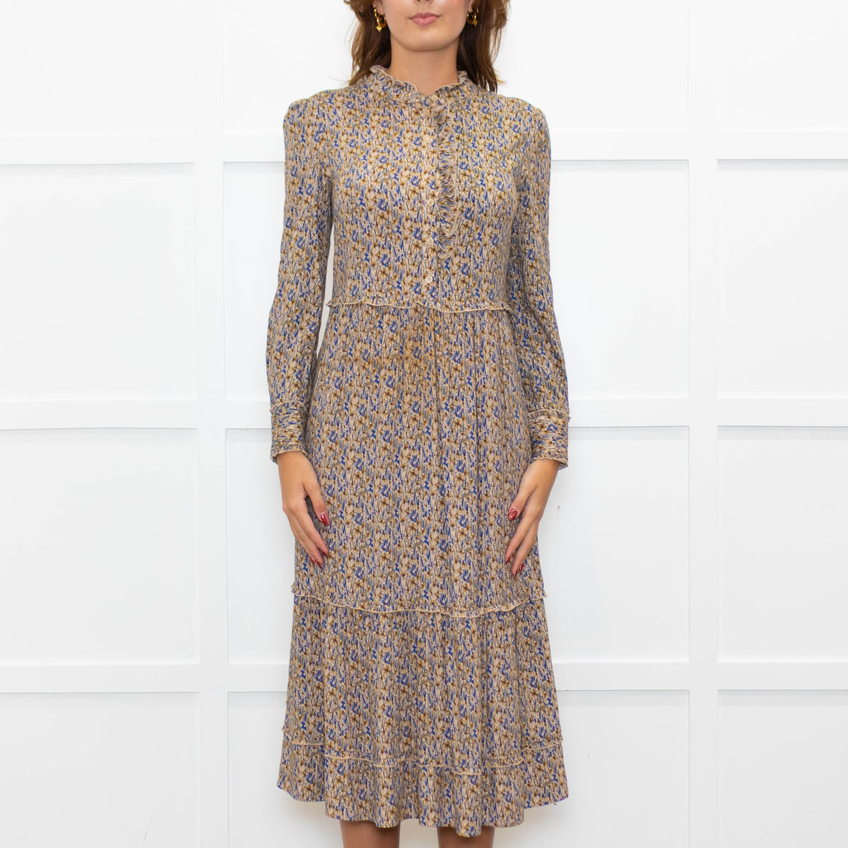 Dea Kudibal Blue Floral Frill Midi Dress