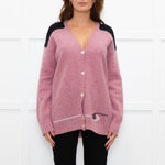 Prada Pink Black Logo Back Wool Oversized Cardigan