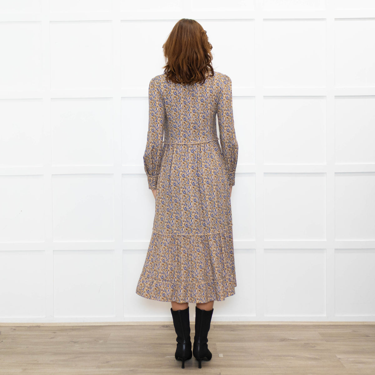 Dea Kudibal Blue Floral Frill Midi Dress