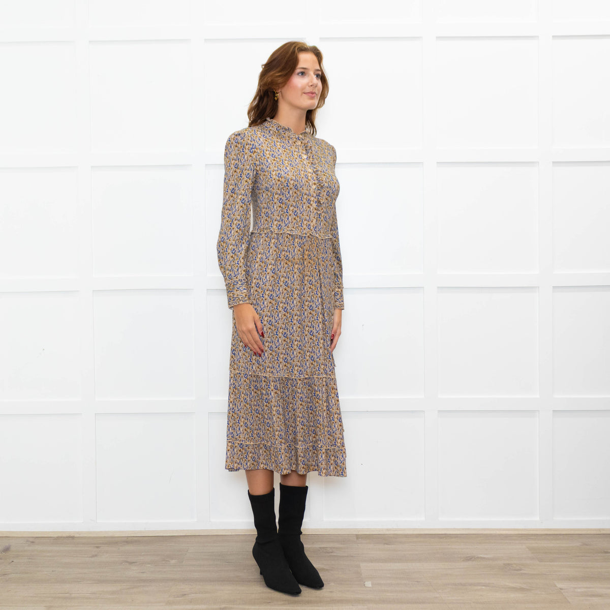 Dea Kudibal Blue Floral Frill Midi Dress