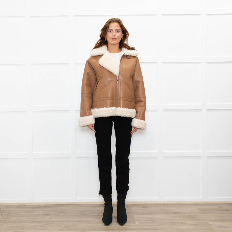 Stand Studio Camel Faux Leather Flight Jacket