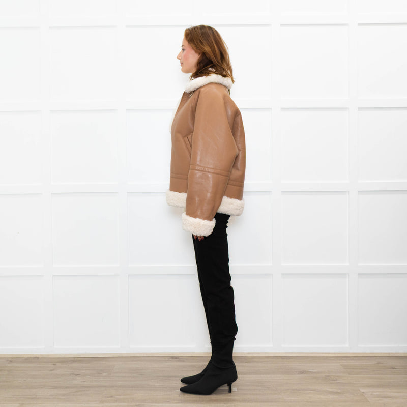 Stand Studio Camel Faux Leather Flight Jacket