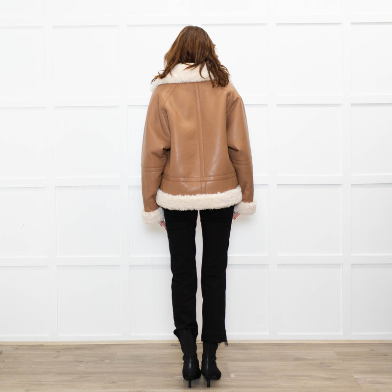 Stand Studio Camel Faux Leather Flight Jacket