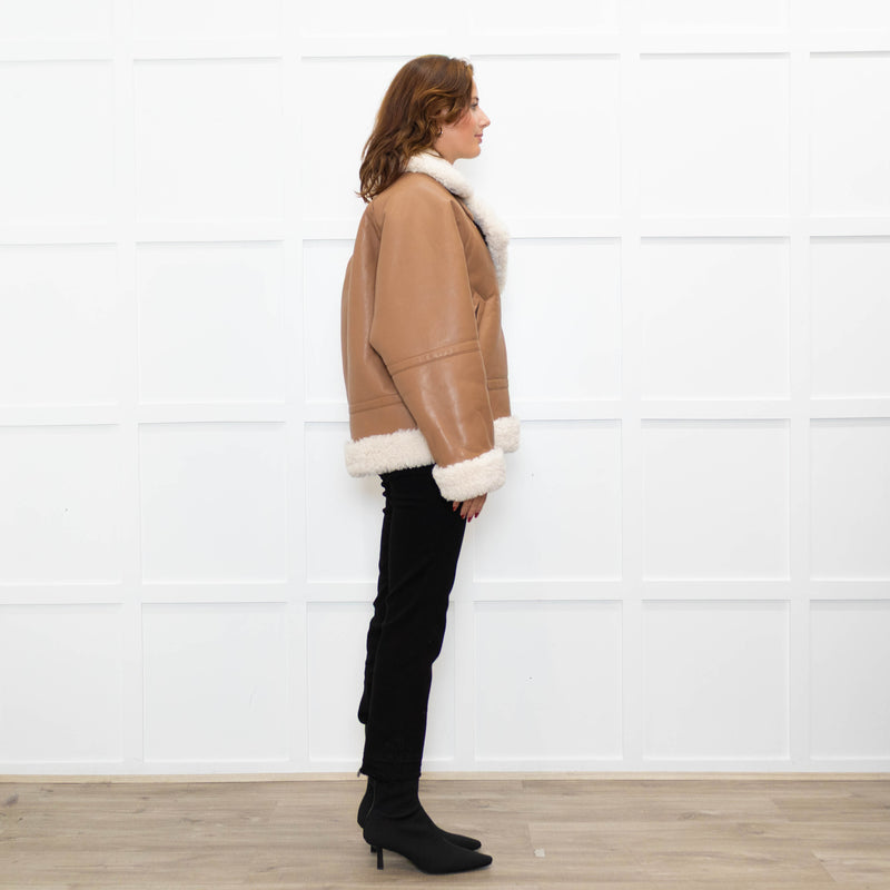Stand Studio Camel Faux Leather Flight Jacket