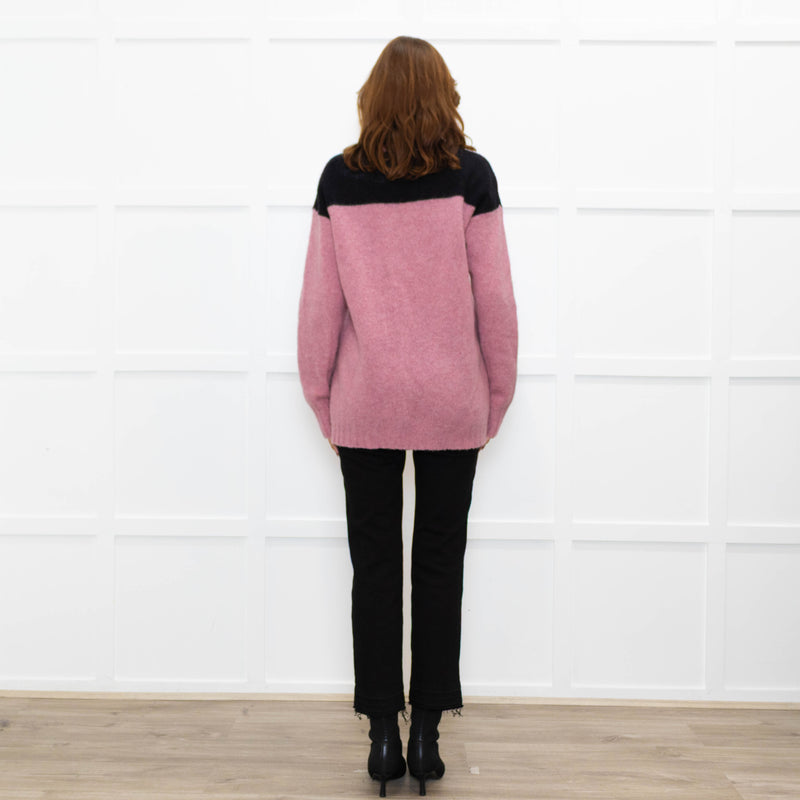 Prada Pink Black Logo Back Wool Oversized Cardigan