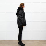 Pa:ge Hooded Aviator Jacket in Black Snoopy Fur