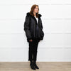 Pa:ge Hooded Aviator Jacket in Black Snoopy Fur