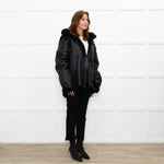 Pa:ge Hooded Aviator Jacket in Black Snoopy Fur