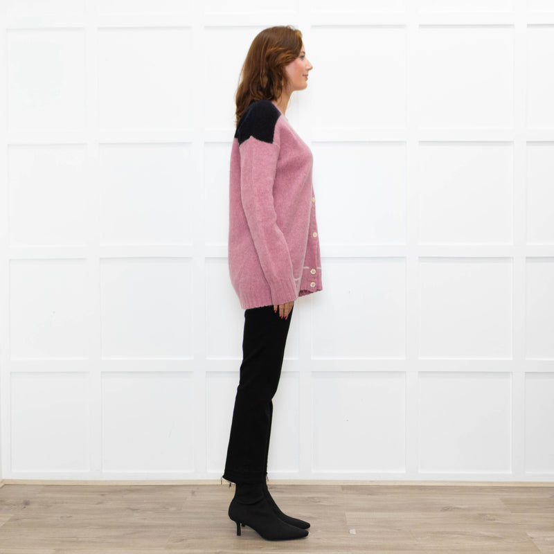 Prada Pink Black Logo Back Wool Oversized Cardigan