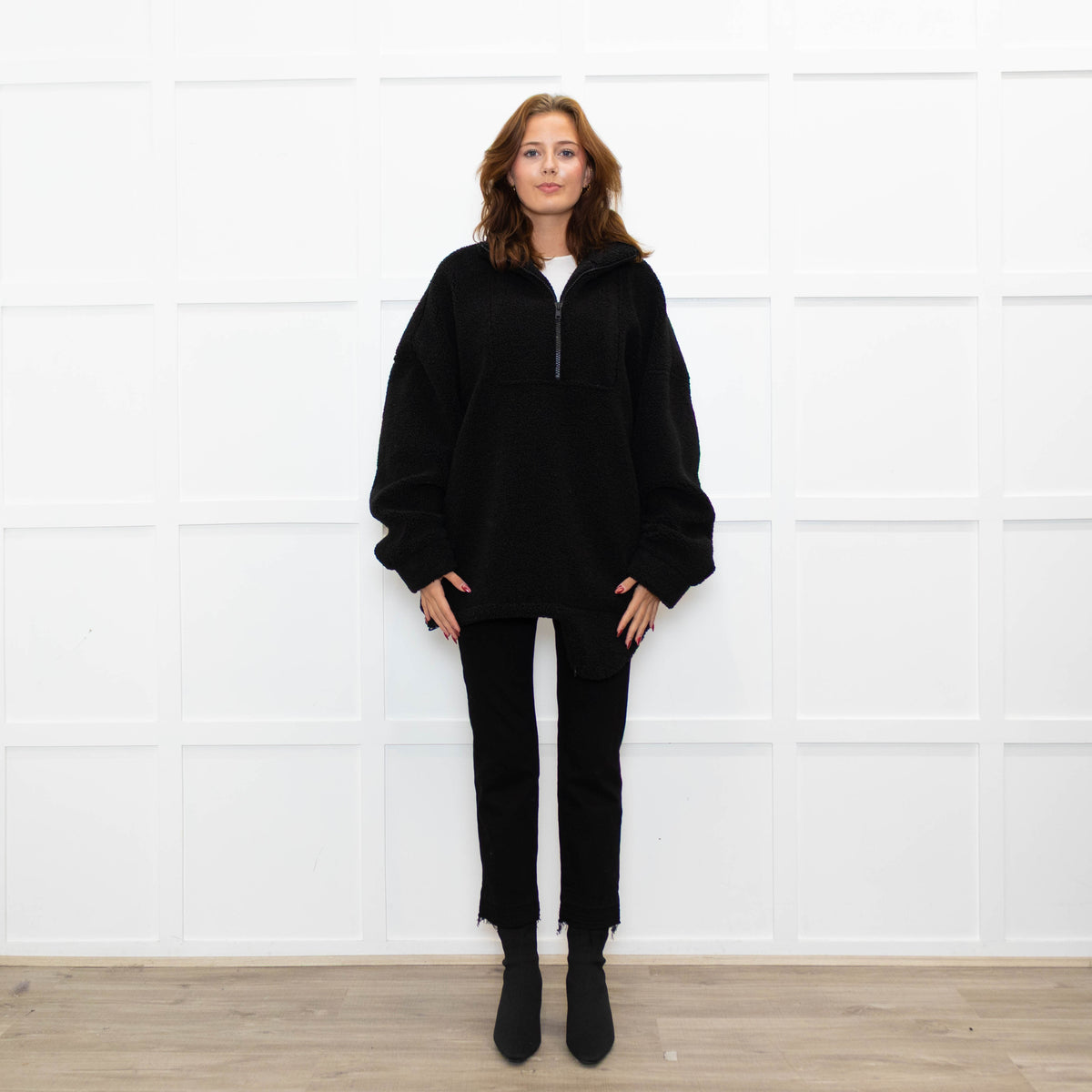 TIBI  Black Fleece Quarter Zip Jumper