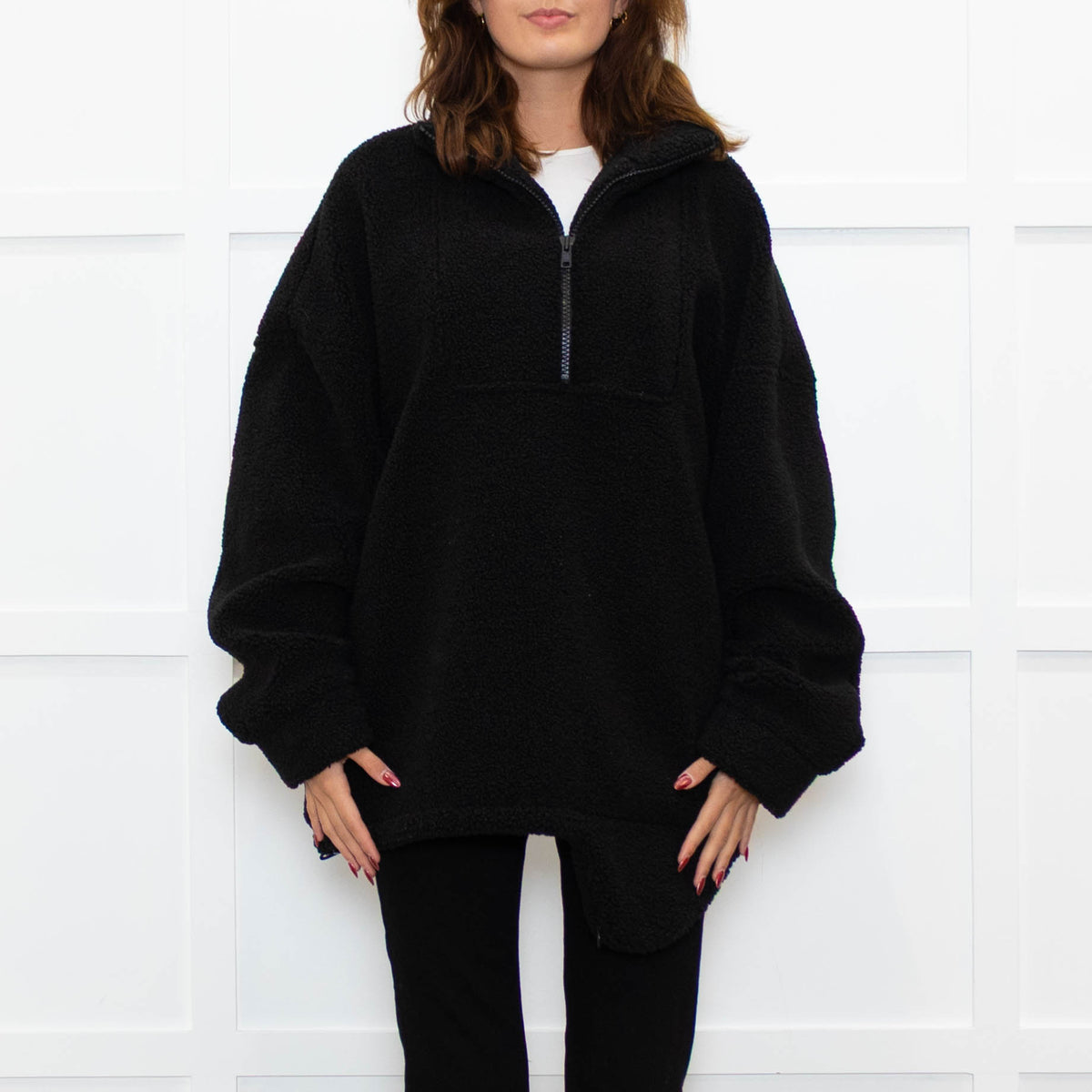 TIBI  Black Fleece Quarter Zip Jumper
