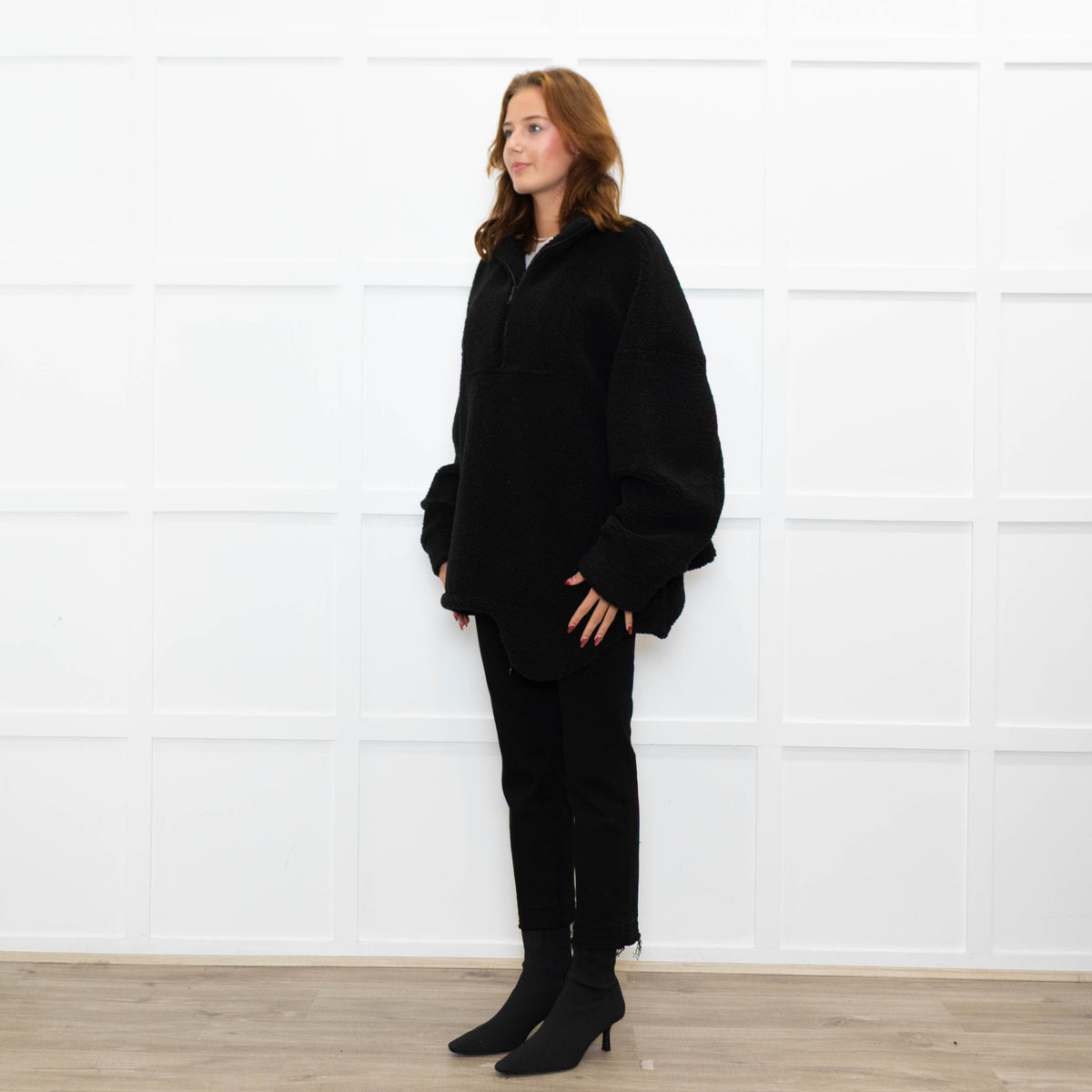 TIBI  Black Fleece Quarter Zip Jumper
