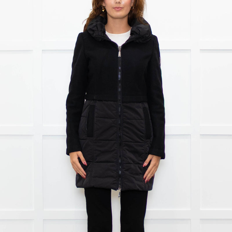 Caractere Black Wool Mix - Puffa KneelengthCoat With Hood