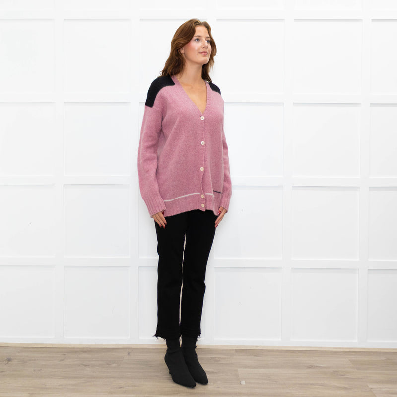 Prada Pink Black Logo Back Wool Oversized Cardigan