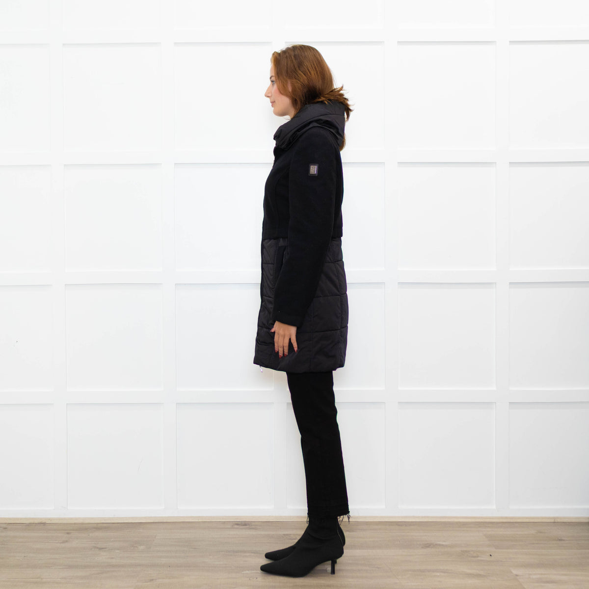 Caractere Black Wool Mix - Puffa KneelengthCoat With Hood