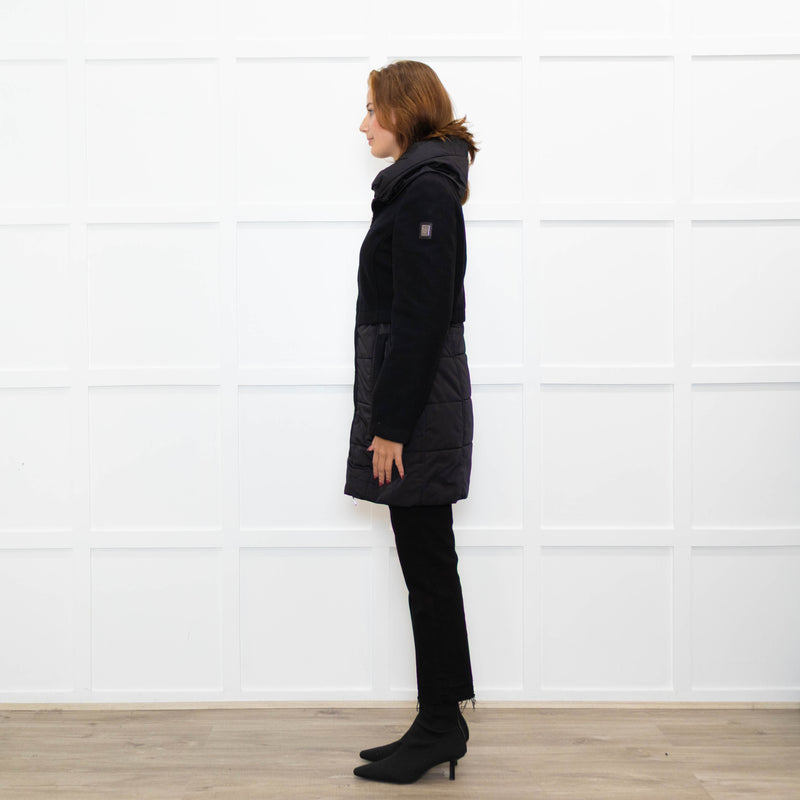 Caractere Black Wool Mix - Puffa KneelengthCoat With Hood