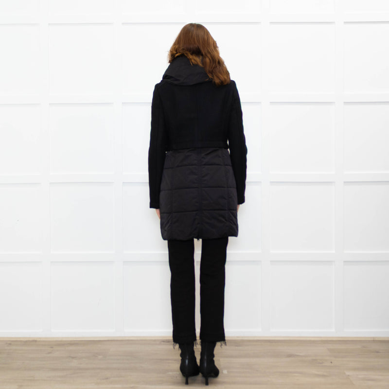 Caractere Black Wool Mix - Puffa KneelengthCoat With Hood