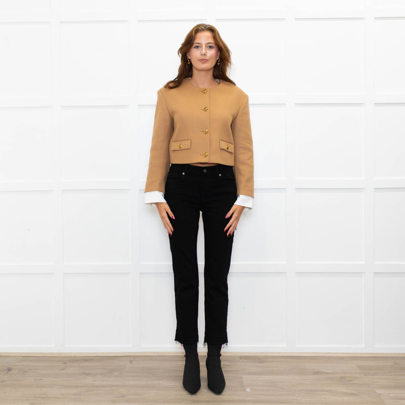 Sandro Beige Gold Buttons Wool Blend Cropped Jacket