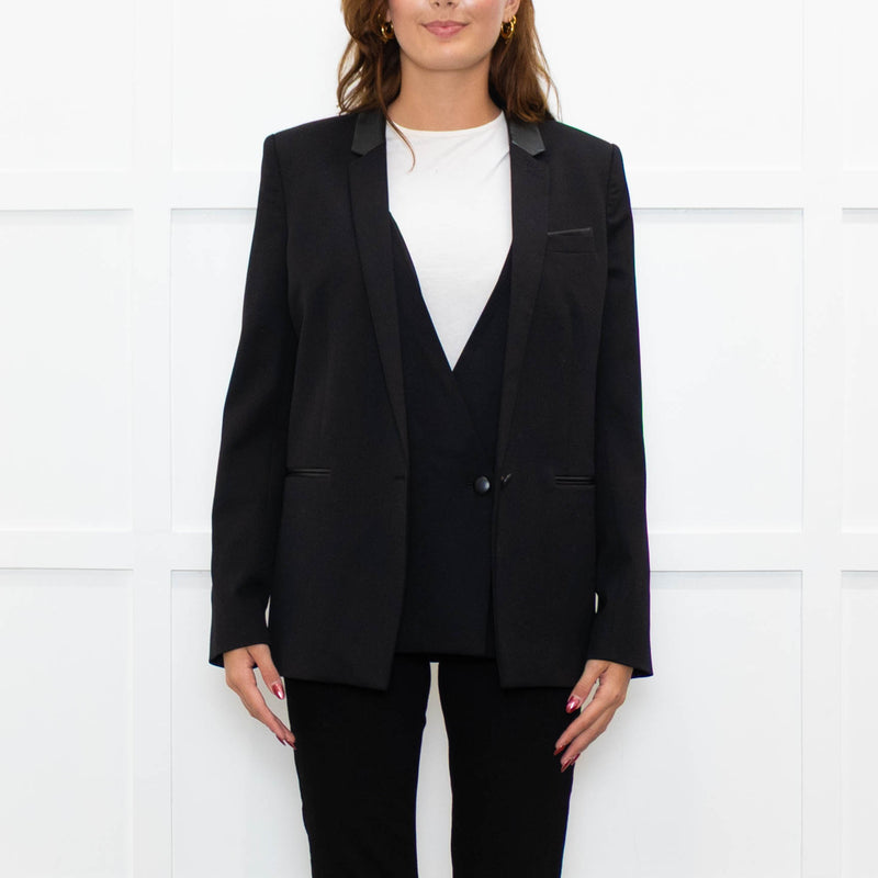 The Kooples Black Leather Trimmed Blazer
